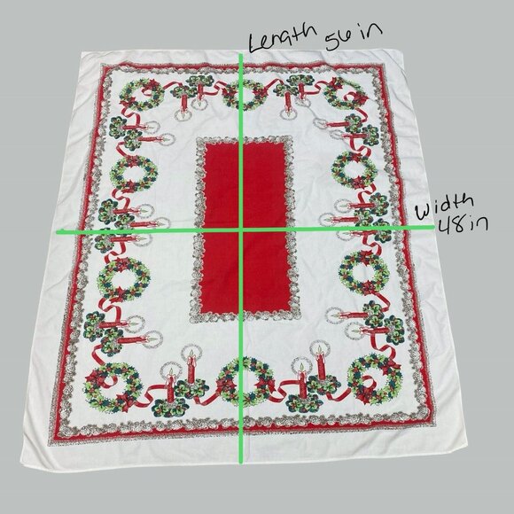 Vintage Christmas Tablecloth With Candles & Wreaths 56" x 48" Holiday Decor - Picture 6 of 13